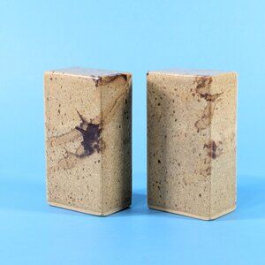 ALAN GROUT Square ceramic Salt + Pepper shakers, slab built pottery shakers set